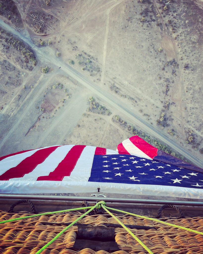 American Flag Flying from Hot Air Balloon